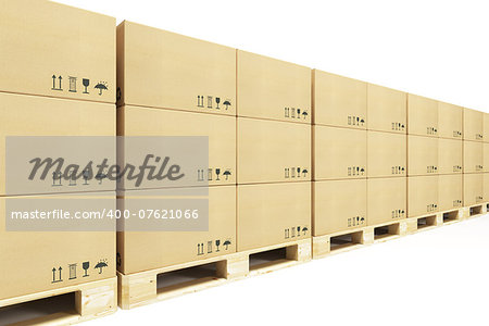 pallets with cardboard boxes, 3d rendering
