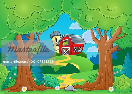 Tree theme with farm 1 - eps10 vector illustration.