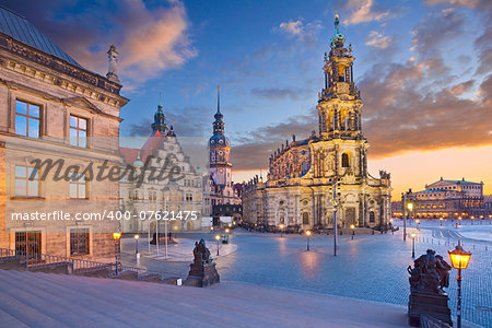 Image of Dresden, Germany during twilight blue hour.