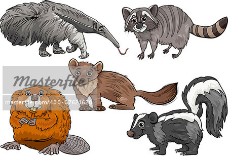 Cartoon Illustration of Funny Wild Animals Characters Set