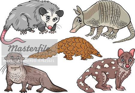 Cartoon Illustration of Funny Wild Animals Characters Set