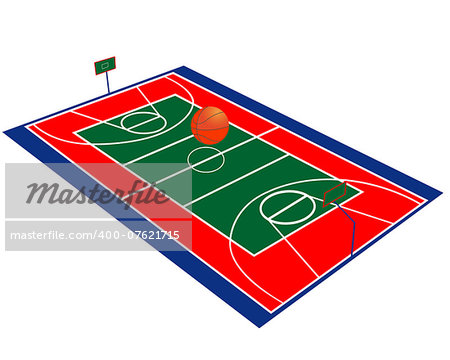 basketball field and a basketball on a white background