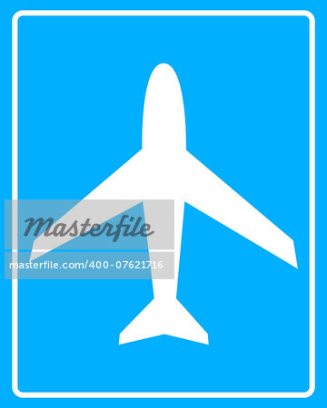 Plane white sign on a blue background in frame