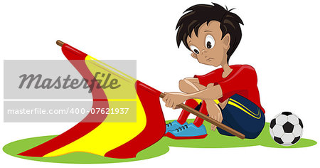 Sad football fan Spanish flag dropped. Illustration in vector format