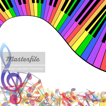 Multicolor musical note staff background. Vector illustration EPS 10 with transparency.