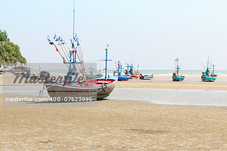 Fishing boat on the beach .Hua Hin Beach, Thailand