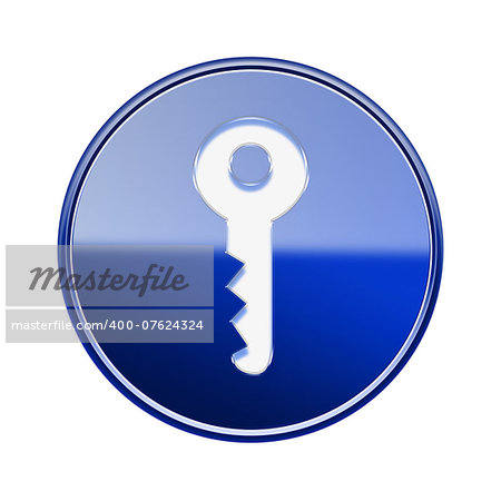 Key icon glossy blue, isolated on white background