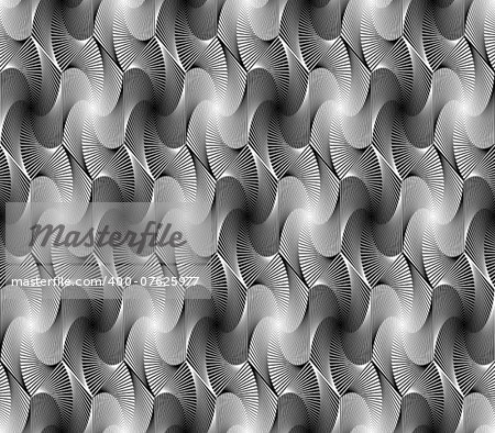 Design seamless monochrome hexagon geometric pattern. Abstract whirl lines textured background. Vector art