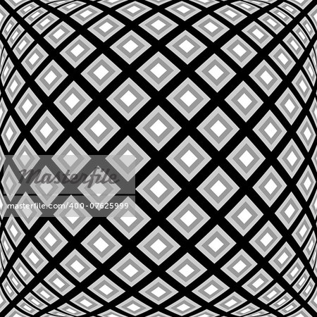 Design monochrome warped diamond pattern. Abstract convex textured background. Vector art