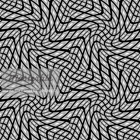 Design seamless monochrome warped geometric pattern. Abstract distorted textured background. Vector art. No gradient