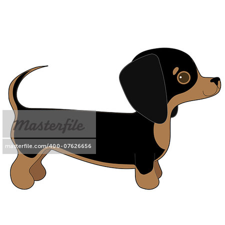 A cartoon illustration of a Dachshund puppy