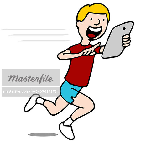An image of a runner using his digital tablet device.