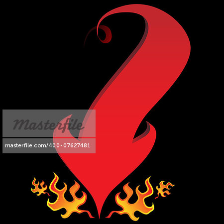 An image of a devil tail arrow with flames on a black background.