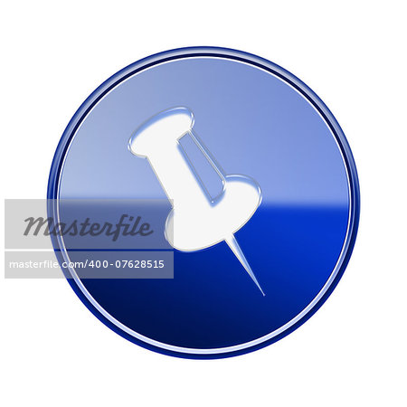 thumbtack icon glossy blue, isolated on white background.