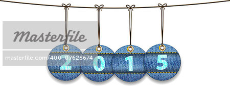 2015 digits on labels made of jeans. Tags like Christmas balls. Vector illustration