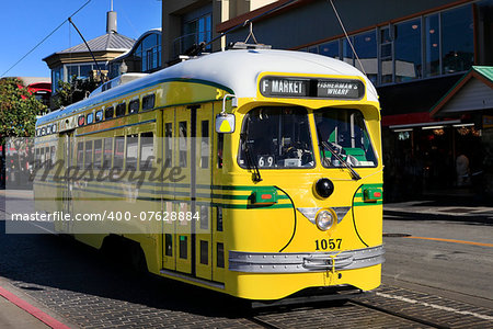 Yellow tram on the streets of San Francisco