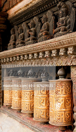 Prayer wheels at swayambhunath monkey temple in Kathmandu, Nepal