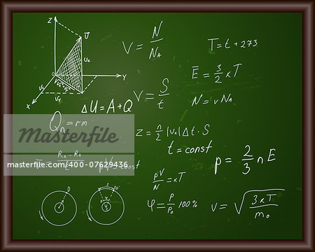 Blackboard with physical formulas. Eps 10 vector illustration with transparency.