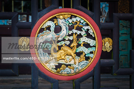 Chinese traditional wood carving on fence