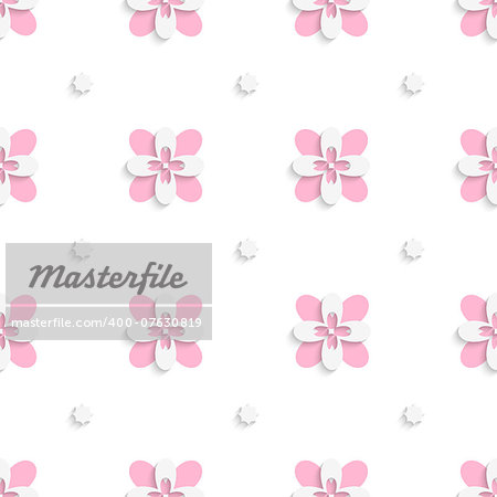 Abstract seamless background. Floristic simple pink tile ornament with cut out of paper effect.