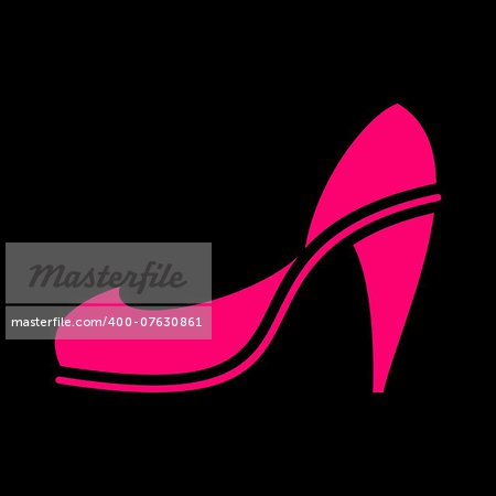 Pink high heel woman shoe on black background