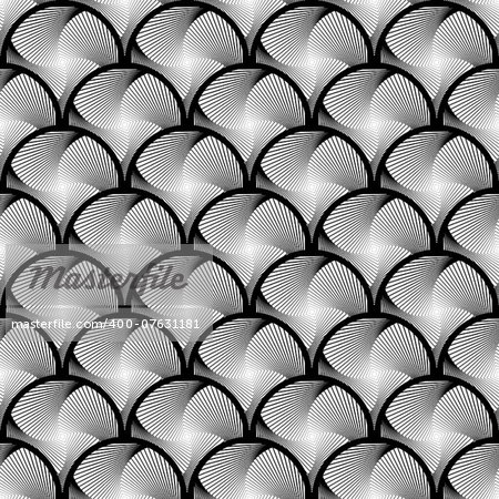 Design seamless circle striped geometric pattern. Abstract monochrome waving lines background. Speckled texture. Vector art