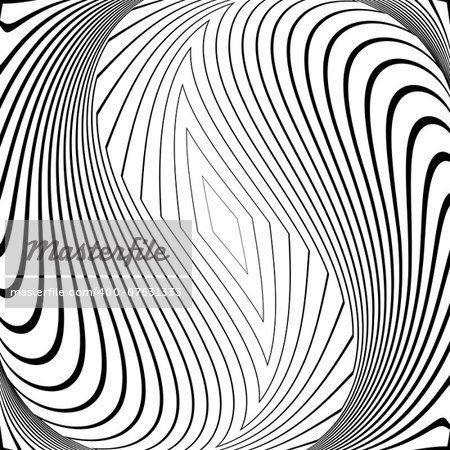 Design monochrome vortex movement illusion background. Abstract stripy torsion backdrop. Vector-art illustration