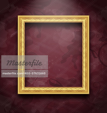 Illustration picture frame on floral texture wall - vector