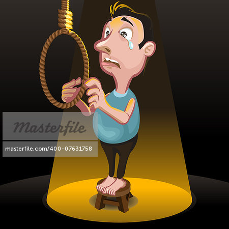 Male committing suicide, by hanging, having stress problems, vector illustration
