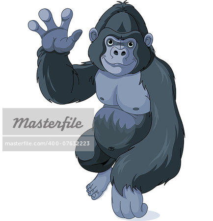 Illustration of cute cartoon gorilla waving hello