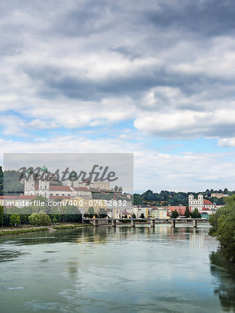 View to Passau in Germany with river Inn and cathedral in Summer