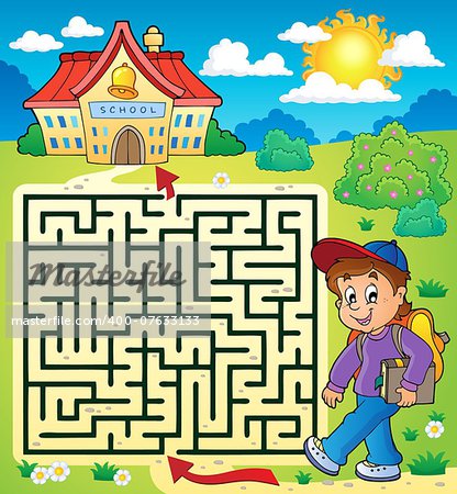 Maze 3 with schoolboy - eps10 vector illustration.