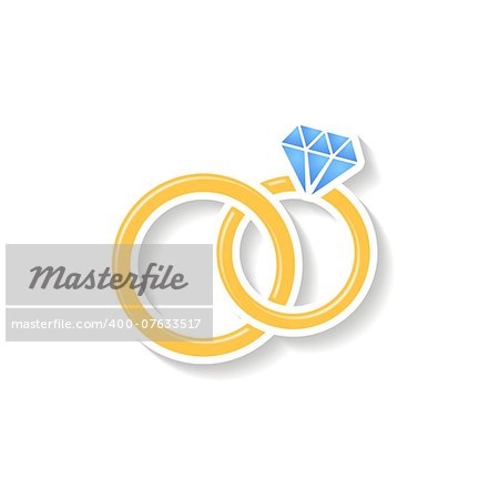 Golden vector wedding rings icon on white background