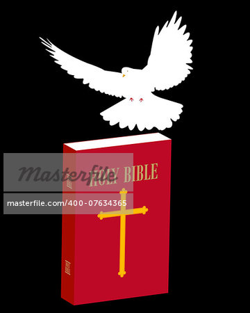 bible scripture and dove on a black background