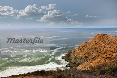 Beautiful views of the rocky cliffs and coastline near Half Moon Bay, California