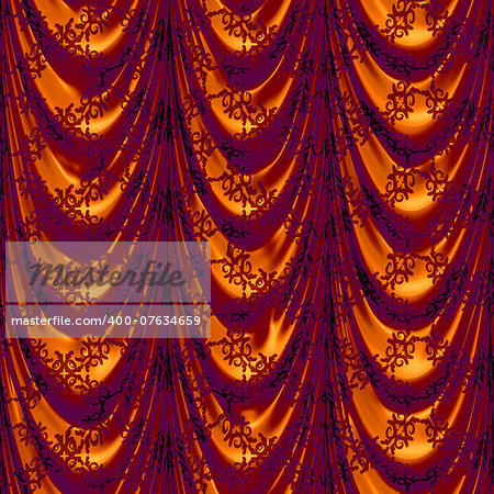 Vintage red satin curtains with pattern background.