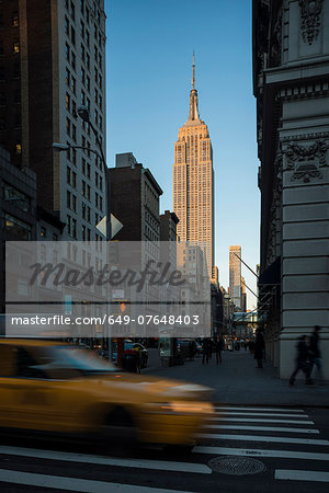 Street view of New York with Empire State Building in view