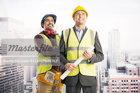 Construction workers in urban window