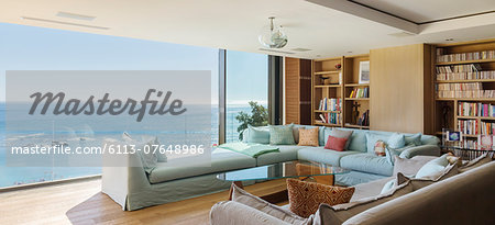 Living room overlooking ocean