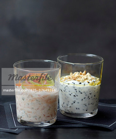 Fromage frais with peppers and  fromage frais with black sesame seeds