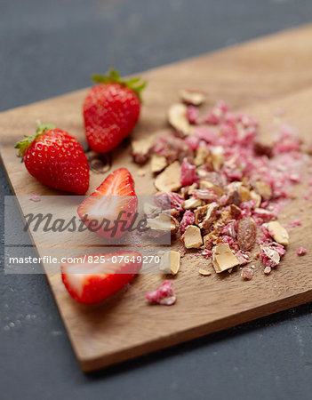 Strawberries and crushed pink pralines