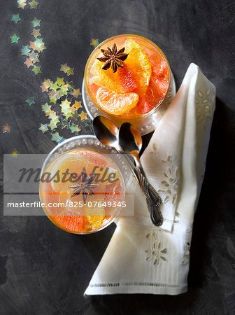 Citrus fruit in star anise-flavored jelly