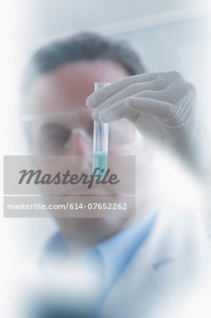 Scientist looking at test tube