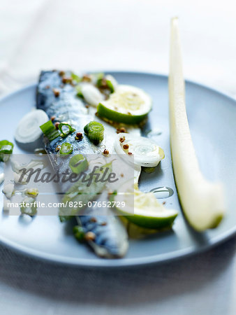 Marinated mackerel fillet with lime,mint and fennel