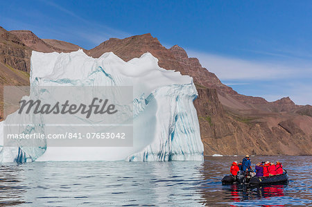 Zodiac cruises around icebergs on the southern coast of Disko Island, Kuannersuit, Greenland, Polar Regions