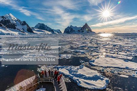 The Lindblad Expeditions ship National Geographic Explorer in the Lemaire Channel, Antarctica, Polar Regions