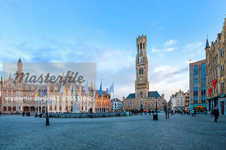 Market square and the Belfry, Historic center of Bruges, UNESCO World Heritage Site, Belgium, Europe