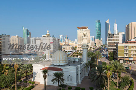 Elevated view of the modern city skyline and central business district, Kuwait City, Kuwait, Middle East