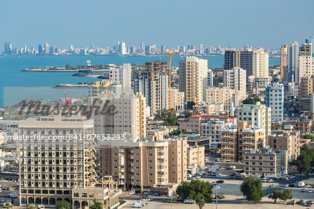 Elevated view of the city skyline and residential suburbs, Kuwait City, Kuwait, Middle East