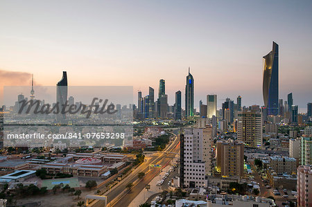 Elevated view of the modern city skyline and central business district, Kuwait City, Kuwait, Middle East